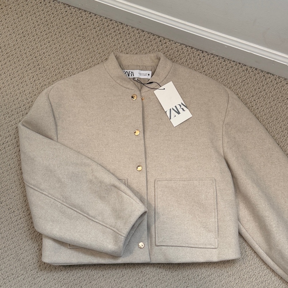 Women’s Cream Bomber Jacket with Gold Snaps